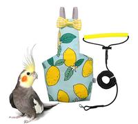 VANFAVORI Bird Diaper Harness Flight Suit Clothes with 80 Inch Flying Leash Rope for Parrots Conure Cockatiel Pet Birds Weight 75-99 Grams, M Size Lemon, Including A Cotton Pad
