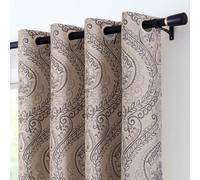 Vangao Damask Curtains Grey Curtains Paisley Medallion Print for Bedroom Living Room Darkening Drapes Vintage Linen Textured Window Treatment 96 Inch Curtains 2 Panels Grey on Beige