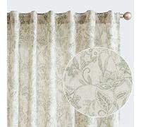 Vangao Green Floral Linen Blend Curtains for Living Room 84 Inches Long Farmhouse Curtains for Bedroom Vintage Print on Beige Light Filtering Window Drapes Back Tab Rod Pocket 2 Panels