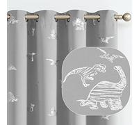 Vangao Grey Blackout Curtains Dinosaur Curtains for Boys Kids Nursery Girls Room Silver Dino Foil Print Thermal Insulated Grommet Top Window Drapes 63 Inches Length 2 Panels