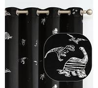 Vangao Kids Curtains Black Blackout Dinosaur Curtains for Boys Kids Nursery Girls Room Silver Dino Foil Print Thermal Insulated Drapes Grommet Top Window Treatments 84 Inches Length 2 Panels