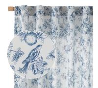 Vangao Linen Blend Floral Curtains for Living Room 63 Inch Length Toile Blue and White Drapes French Country Back Tab Light Filtering Printed Bedroom Decor Rod Pocket Window Treatments 2 Panels Set