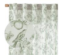 Vangao Linen Blend Floral Curtains for Living Room 96 Inches Long Sage Green Drapes Back Tab Light Filtering Toile Bird Printed Farmhouse Bedroom Decor Rod Pocket Window Treatments 2 Panels Set
