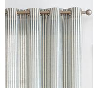 Vangao Linen Blend Stripe Curtains Tickingstripe Light Filtering Window Curtains Blue Pinstripe Printed on Beige Drapes 84 Inches Long for Living Room Bedroom Grommet Top 2 Panels