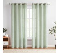 Vangao Linen Blend Stripe Curtains Tickingstripe Light Filtering Window Curtains Green Pinstripe Printed on Beige Drapes 96 Inches Long for Living Room Bedroom Grommet Top 2 Panels