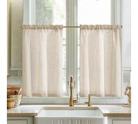 Vangao Window Curtain, Linen, Bistro Curtain, Kitchen Plain, Modern Curtain, Semi-Transparent, Double Shawls, Kitchen Curtain, Extraformed, for Living Room, Country House, Small Windows, Set of 2, 65