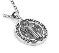 VANGAU Necklace for Men St. Benedict,Soccer Cross,Celtic Compass Pendant 24-inch Chain Religious Amulet Necklace Jewelry Gift for Men Women, Silver & Stainless Steel, No Gemstone