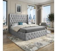 Vange Winged Upholstered Grey Soft Velvet Designer Bed Frame
