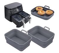 Vangerute Collapsible 2-Pack Air Fryer Silicone Liners for 8QT & 10QT Ninja Foodi Dual, Rectangular Air Fryer Silicone Pot, Reusable Silicone Air Fryer Basket for Air Fryer Accessories(Gray)