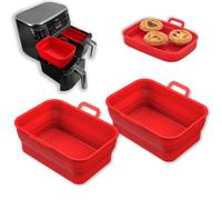 Vangerute Collapsible 2-Pack Air Fryer Silicone Liners for 8QT & 10QT Ninja Foodi Dual, Rectangular Reusable Silicone Air Fryer Liners Pot Basket Accessories (Red)