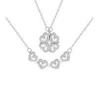VANGETIMI 2 in 1 Heart Crystal Pendant Necklace, Four Leaf Clover Charm Stainless Steel Link Lucky Necklace Jewelry Gift for Women, Stainless Steel, Cubic Zirconia