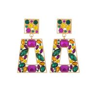 VANGETIMI Rhinestone Rectangle Statement Earrings Colorful Crystal Geometric Drop Dangle Earrings for Women Prom Party, Rhinestone Glass, Rhinestone