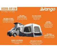 Vango Awning Drive Away Inflatable, Campervan Agora Air VW T5 T6 Van Side Tent