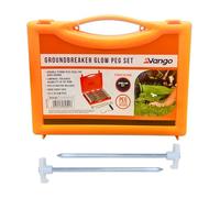 Vango Groundbreaker Heavy Duty Tent Pegs - 20.5cm x 20 Pack Galvanised Steel Glow in the Dark Pegs for Outdoor and Camping with Storage Case and Peg Remover