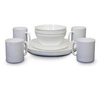 Vango Opal 16 Piece Dinnerware Tempered Glass Dining Set: 4 Dinner Plates, 4 Side Plates, 4 Bowls, 4 Mugs, Dishwasher & Microwave Safe