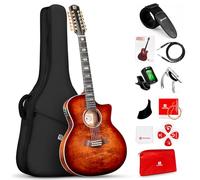 Vangoa 12 String Guitar Solid Wood, Twelve String Acoustic Electric Guitar Kit with Premium Spruce Top, Mahogany Body, Upgraded EQ, Bone Nut, Saddle, Classical Brown