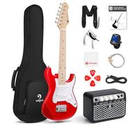 Vangoa 30 Inch Kids Electric Guitar Starter Kit for Beginners with Digital Tuner, Capo, Strap, String, Cable, Picks - Red