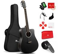 Vangoa 4/4 Acoustic Guitar Beginner Set Adult Full Size Cutaway Folk Guitar Starter Kit 41 inches with Gig Bag, Picks, Strings, Capo, Tuner, Strap, Pickguard, Black