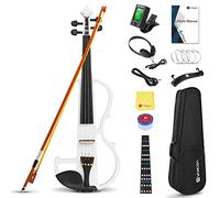 Vangoa 4/4 Electric Silent Violin Solid Wood Full Size Fiddle with Shoulder Rest, Violin Case, Extra Strings, Audio Cable, Rosin, Bow, White