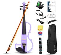 Vangoa 4/4 Electric Silent Violin Solid Wood Full Size Fiddle with Shoulder Rest, Violin Case, Extra Strings, Audio Cable, Rosin, Bow, Purple