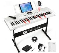Vangoa 61 Key Piano Music Keyboard Lighted Full-Size Digital Piano with Stand, Bench, Headphone, Microphone, Adapter, 3 Teaching Modes, 600 Tones, 400 Rhythms, Manual for Beginners, White