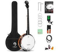 Vangoa Banjo 5 String Acoustic Electric Full Size Closed Back Set with Mahogany Resonator Remo Head Banjoe 24 Brackets with Geared 5th Pegs for Beginners Adults