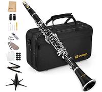 Vangoa Bb Clarinet, B Flat Beginner Student Clarinet Bb Nickel-Plated for School Band Orchestra adult kid with Hard Case, Stand, Cleaning Kit, Barrels, Gloves, Strap, Pads, Reeds