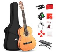 Vangoa Classical Guitar, 36 Inch Nylon String Acoustic Guitar Brown, 3/4 Size Kids Spanish Guitar With Solid Cedar Top And Sapele Back, With Gig Bag, Pedal, Guitar Tuner, Strap, Capo, Spare Strings