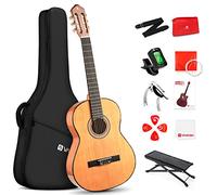 Vangoa Classical Guitar, 39 Inch Nylon String Acoustic Guitar Brown, Full Size Kids Spanish Guitar With Solid Cedar Top And Sapele Back, With Gig Bag, Pedal, Guitar Tuner, Strap, Capo, Spare Strings