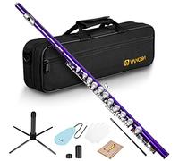 Vangoa Closed Hole C Flute for Beginners Kids Student 16 Keys Flute Instrument - Silver Nickel Plated Flute with Case, Stand and Cleaning Kit, Purple