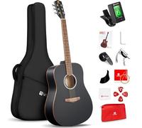 Vangoa Dreadnought Acoustic Guitar 41 Inch Set, 4/4 Full Size Acustica Guitarra Kit for Beginners Adults Youth Kids, Wooden Binding Starter Guitar Bundle with Travel Gig Bag, Capo, Tuner, Strap, Black