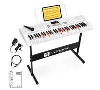 Vangoa Electric Piano Keyboard 61 Light Up Key with Stand, White | Full size keys, 3 learning modes, 600 tones/400 rhythm/50 demos, height adjustable stand for beginners adults teen kids girls