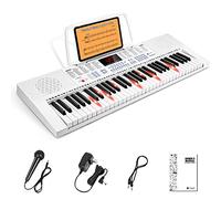 Vangoa Electric Piano Keyboard 61 Lighted Mini Key Music Keyboard for Beginner with Microphone, 3 Teaching Mode, 350 Tones, 350 Rhythm, 30 Demo Songs, White
