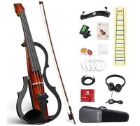 Vangoa Electric Violin 4/4 Full Size, Solid Wood Ebony Silent Violin with Professional Pickup & 3-Band EQ, Headless Lightweight Design, Beginner to Professional Electric Violin Kit, Brown