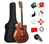 Vangoa Electro Acoustic Guitar 12 Strings for Beginner Intermediate Adults Teens,41 Inches Cutaway Sapele Body,Upgraded Starter Kit Right Hand Brown Gloss
