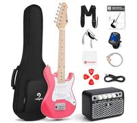 Vangoa Kids Electric Guitar, 30 Inch Electric Guitar Starter Kit for Kids Beginners with Digital Tuner, Capo, Strap, Strings, Cable, Picks - Pink