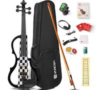 Vangoa LEFT HANDED Electric Violin 4/4 Full Size, Silent Electronic Violin Fiddle for Lefty with Solid Maple Wood Metallic, Ebony Fittings for Beginners Adults Teens Youth Students, Black