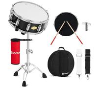 Vangoa Snare Drum Set with Remo Head Student Beginner Snare Drum Kit with Drumstick Holder, Stand, Padded Gig Bag, Mute Pad, Neck Strap, and 5A Sticks, Black