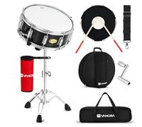 Vangoa Snare Drum Set with Remo Head Student Beginner Snare Drum Kit with Drumstick Holder, Stand, Padded Gig Bag, Mute Pad, Neck Strap, and 5A Sticks, Black