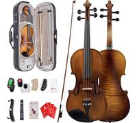 Vangoa Solid Wood Violin 4/4 Full Size Set Fiddle Tiger Pattern, Handcrafted Starter Acoustic Violins Kit Outfit with Ebony Fittings, Lightweight Hard Case for Beginners, Teens, Adults, Right Handed