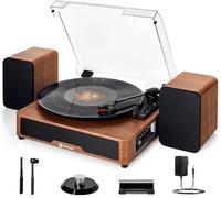 Vangoa - Vinyl Record Player with 2 Speakers, 3 Speeds and 3 Sizes Wireless Record Player for Vinyl Records, Support AUX Input, RCA Line, USB, Coffee