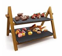 2 Tier Slate Cake Stand Wedding Tiered Serving Display Stand Food Antipasti Tapas Sushi Appetizer Cheese Boards Platter Bamboo VanGogh (1pc)
