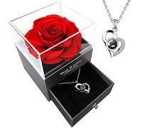 VANGOLD Eternal Real Rose with Necklace Gift Box Preserved Real Flower Enchanted Red Rose Handmade Forever Rose for Valentine's Day Mother's Day Wedding Anniversary Birthday for Her