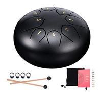 Vangonee Steel Tongue Drum 8 Notes 6 Inches Chakra Tank Drum Handpan Drum Notes Percussion Instrument Steel Drums Instruments with with Bag, Music Book, Mallets, Finger Picks (6 inch Black)