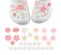 VANHVIS 30Pcs Flower Shoe Charms for Crocs, Clog Charms Pearl Shoes Decorations for Teens Girls(3-Colour)