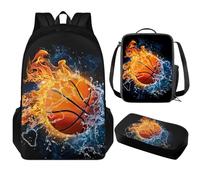 Vanideaoty Basketball Backpack for Boys for School Set 3-in-1 Preschool Kindergarten Elementary Bookbag Kids School Bags with Lunch Bag and Pencil Box for Teens