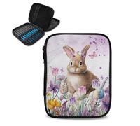 Vanideaoty Bunny Crochet Hook Case Portable for Easter Tulip Crochet Hook Organizer with Web Pockets Knitting Needle Storage for Travel Holiday Gifts