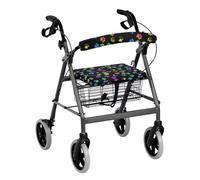 Vanideaoty Colorful Dog Paw Prints Rollator Walker Accessories Includes Seat Cover and Bar Cover Suitable for Parks Rollator Accessory Easy to Install
