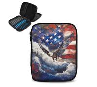 Vanideaoty Eagle Flag Crochet Hook Case with Web Pockets Knitting Needle Case Portable Crochet Organizer for Lighted Hooks, Needles and Accessories Women Gifts