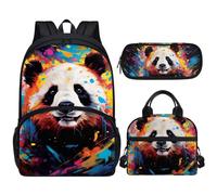Vanideaoty Kids Backpacks for Girls Bookbag for Preschool Elementary 3 Pcs Set Bookbag with Lunch Box and Pencil Pouch, Panda, Traditional Backpacks